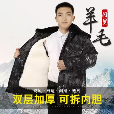Python camouflage lambskin army cotton coat male Winter thickening medium and long version of leather wool one security coat coat sheepskin jacket