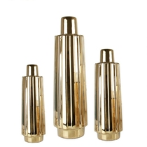 Nordic modern light luxury electroplated gold ceramic vertical pattern vase Sales office Model room Bed and breakfast living room flower ornaments