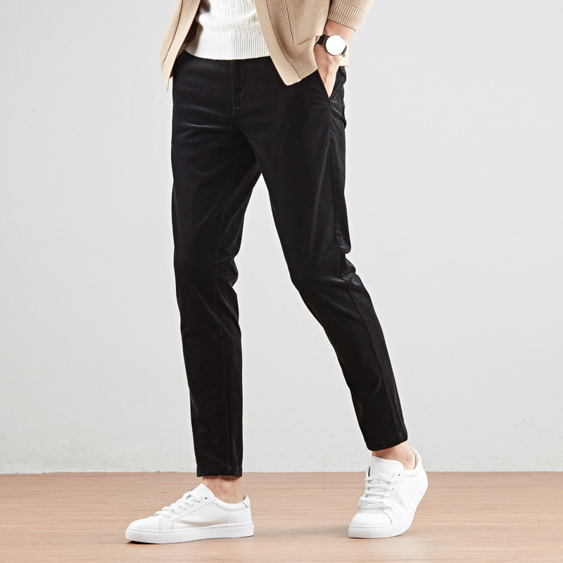 Tide Card Autumn Winter Light Core Suede Pants Men 2022 New elastic body small footed casual pants Korean version trendy suede Male pants