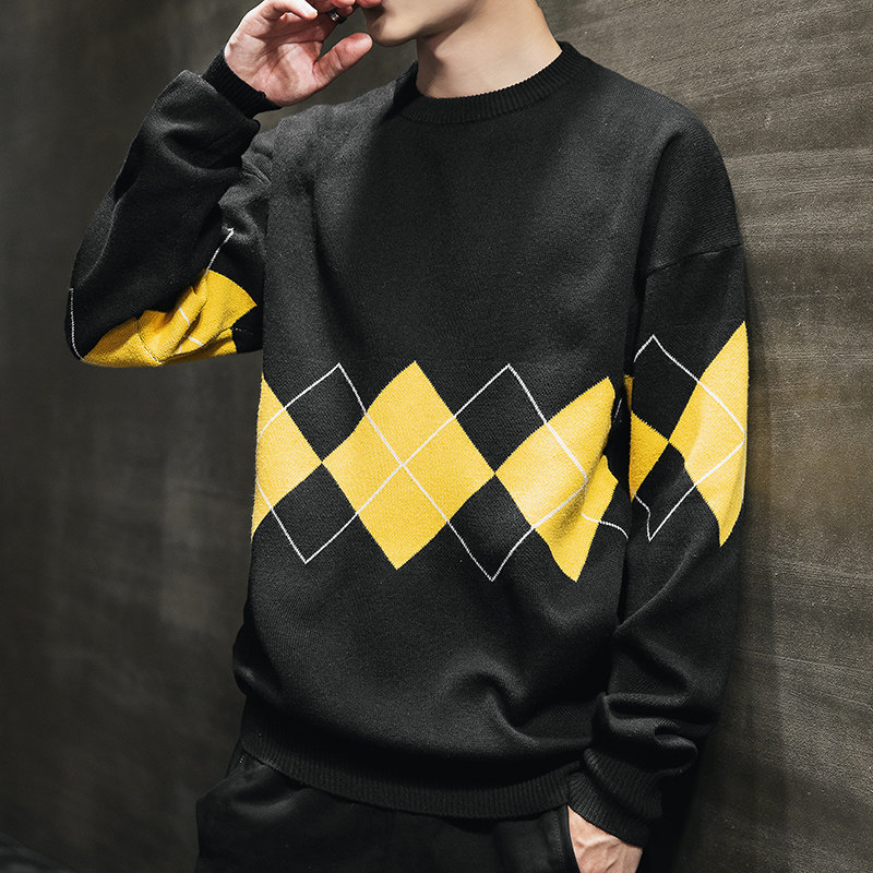 Tide card 2021 autumn winter new men's round collar sweater Korean version Trend personality loose blouses cardiovert sweatshirt hygiene clothes