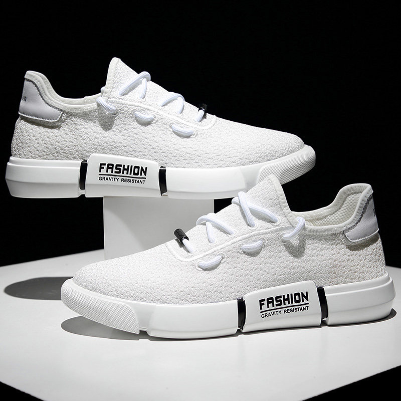 Hong Kong men's shoes 2021 summer new flying woven mesh breathable white shoes Korean version trend all-match casual sports shoes