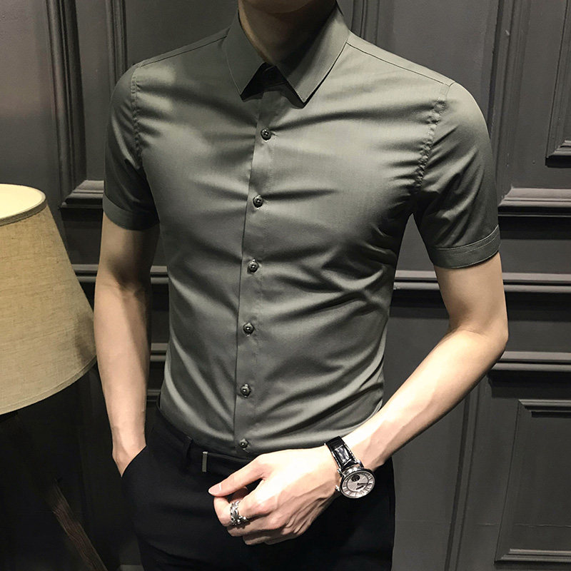 Hong Kong 2021 Summer new short sleeve shirt Men's Korean version Trend handsome shirt Business Fit Youth No Ironing Inch
