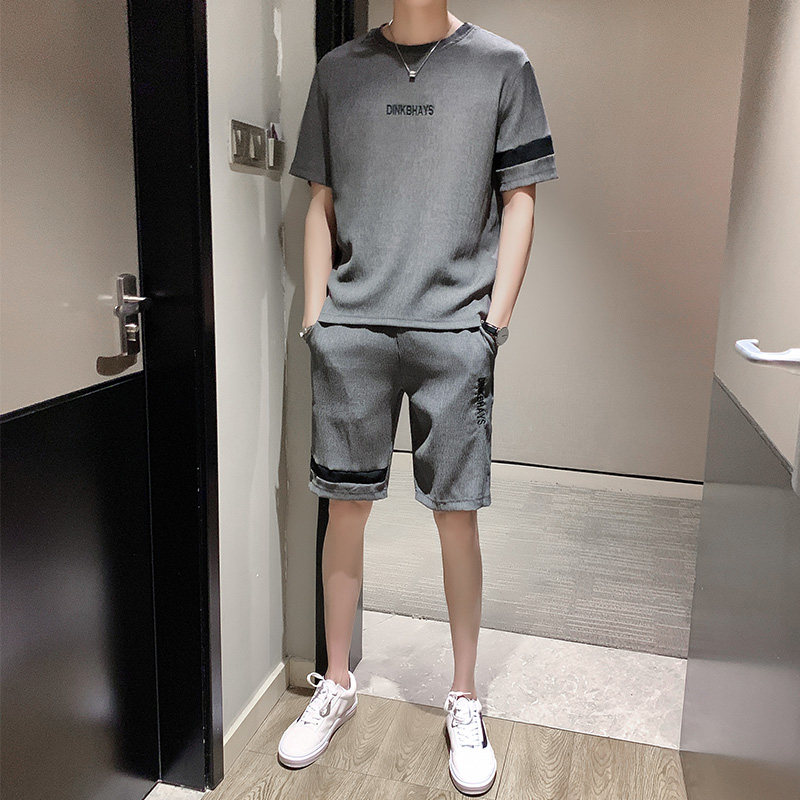 2022 new summer ice silk casual sports suit men's short-sleeved shorts Korean trend handsome thin two-piece suit
