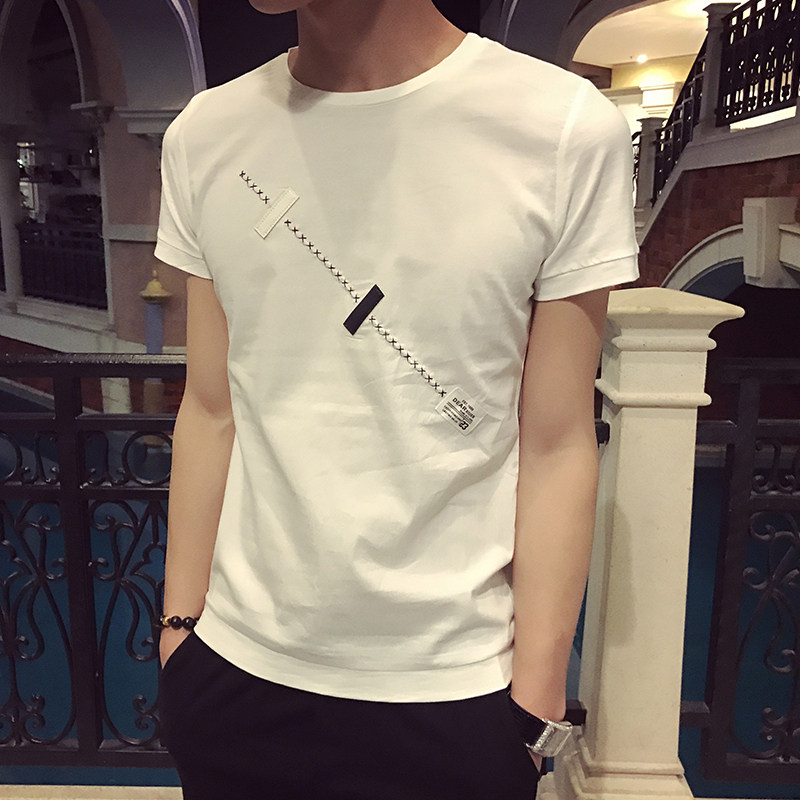 Hong Kong 2021 new short sleeves T-shirt male trend embroidery personality 100 hitch wave Korean version half sleeve summer blouse for men