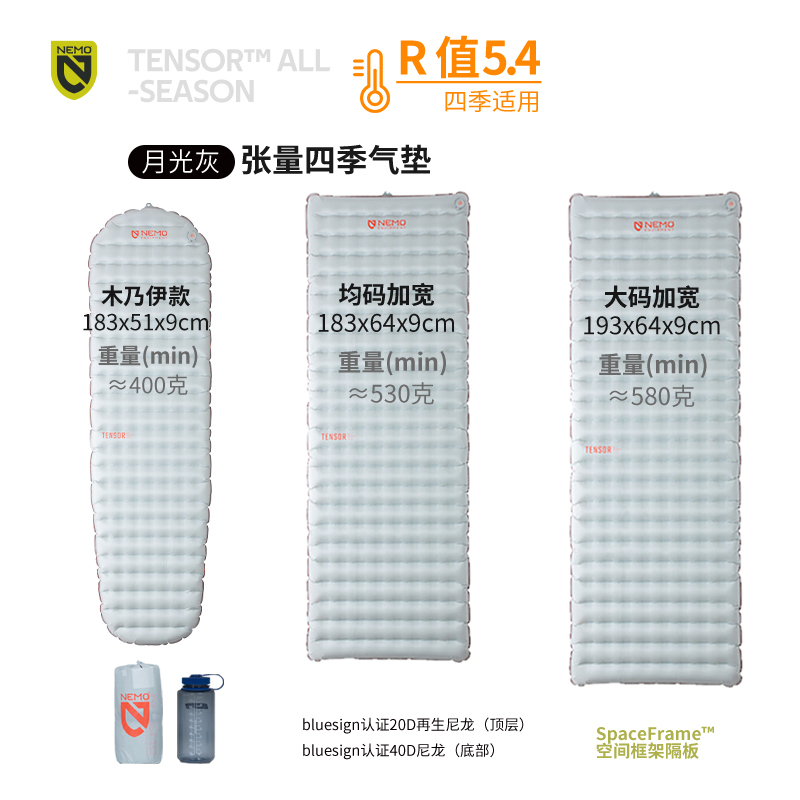 Nemo Tensor All-Season Inflatable Mattress for Outdoor Hiking, Lightweight, Compressible, Portable and Moisture-Proof