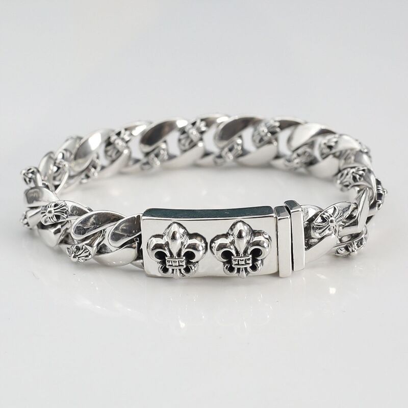 925 Sterling Silver Trendy Retro Punk Hip-Hop Scout Flower Anchor Bracelet Fashionable Street Style Bold Simple Men's 925 Sterling Silver Trendy Retro Punk Hip-Hop Scout Flower Anchor Bracelet Fashionable Street Style Bold Simple Men's