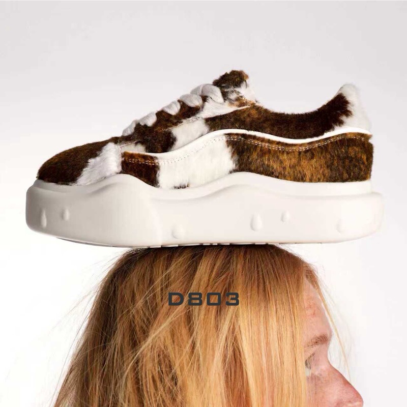 【D803】Richmilk Fur Patchwork Cow Print Thick-Soled Casual Sneakers 【D803】Richmilk Fur Patchwork Cow Print Thick-Soled Casual Sneakers