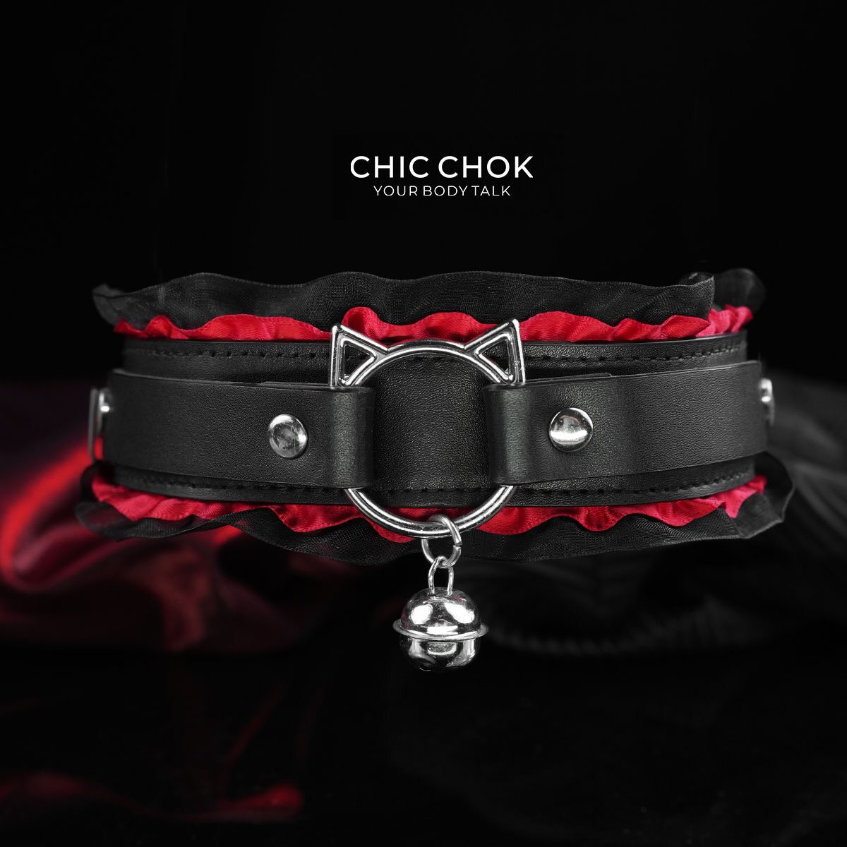 CHICCHOK Leather Collar Cat Lace Necklace Neckband Stylish Women's Choker with Bell