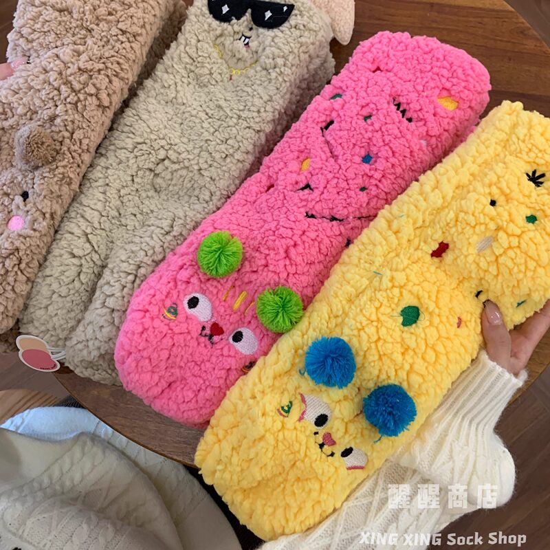 Women's Socks, New Autumn and Winter Models, Popular Cute Winter Fleece-Lined Thick Pure Cotton Home Warm Floor Socks, Sleep Socks