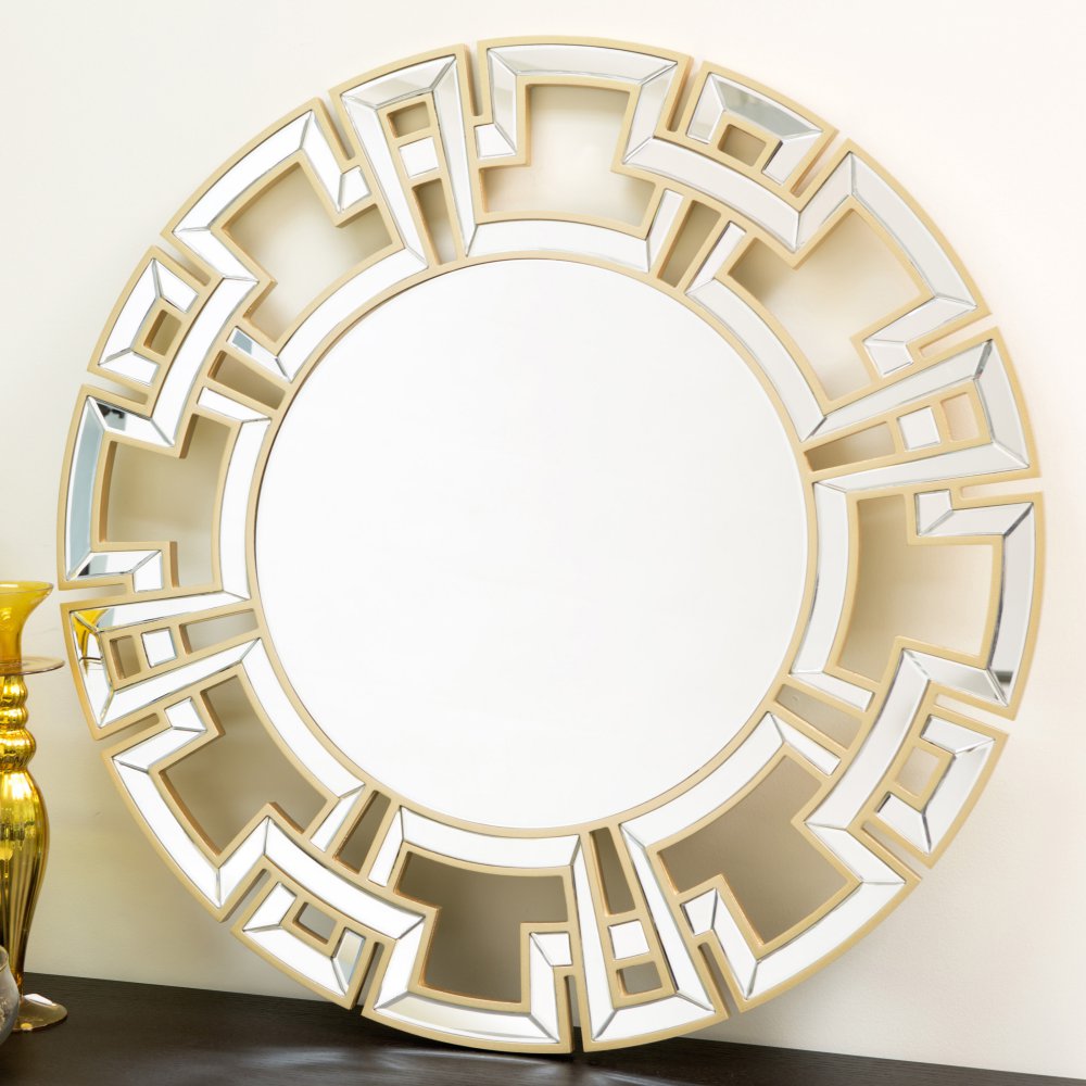 European-style luxury porch round decorative mirror American-style hallway living room sofa background wall mirror Venice makeup mirror