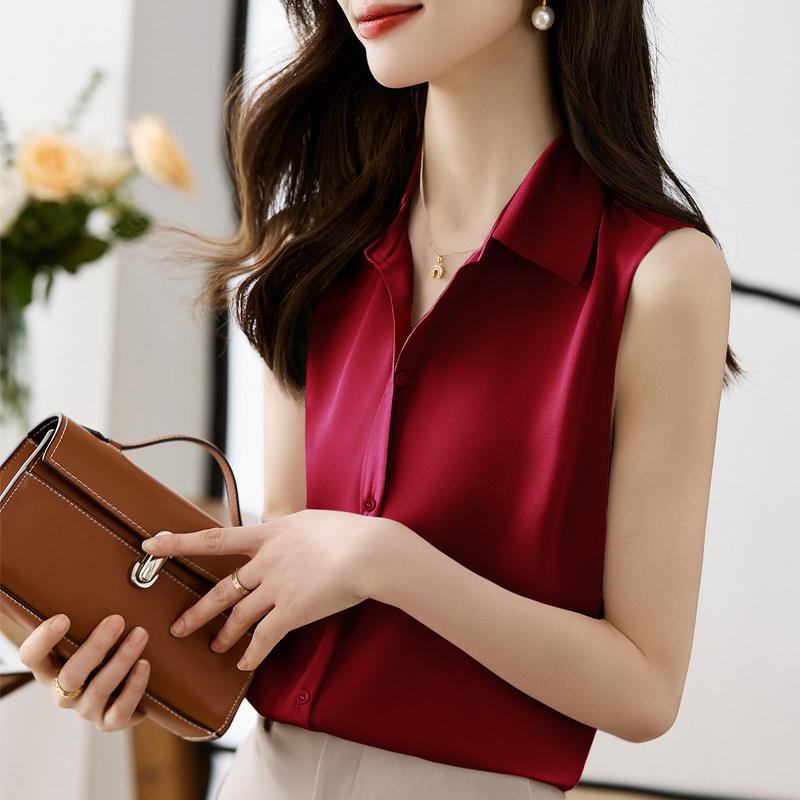 Authentic Sleeveless Silk Shirt for Women, New Summer Style, High-End Feel, Elegant Satin Lapel Mulberry Silk Vest