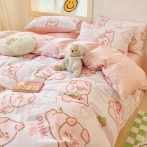 ins cute pure cotton full cotton 100 bed four pieces of teen girl heart bed linen quilt cover bed linen three sets of bed hat