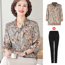 2022 Spring new middle aged mother dress 70% sleeves shirt in old age womens clothing foreign air little cardiovert blouses