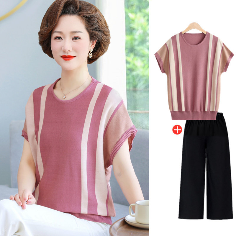 Mid-aged women's dress big size short sleeve T-shirt middle-aged man's ice silk sweatshirt mom summer dress fashion clothes thin