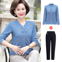 Mother Dress Foreign Air Suit Older Adults Big Code Loose Beat Undershirt Middle-aged Woman Dress Embroidered Long Sleeve T-shirt Small Shirt