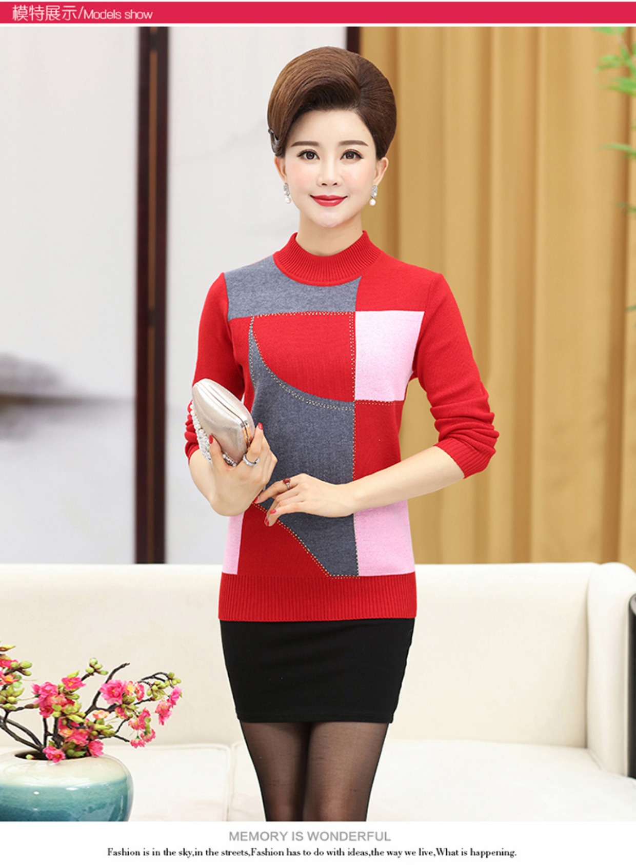 Mùa thu và mùa đông áo len dày mới cho phụ nữ trung niên size rộng rộng cộng với áo len nhung mẹ nửa cổ cao áo sơ mi nữ trung niên