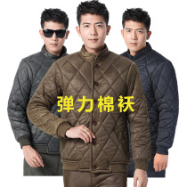 Stretch padded jacket men middle-aged and elderly winter plus velvet thickening home small padded jacket cold storage work cold clothing labor protection padded jacket