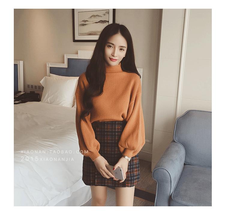 Mùa thu và mùa đông phiên bản mới của Hàn Quốc của cổ áo nửa cao cổ là áo len mỏng, áo sơ mi dơi buông lơi áo khoác len