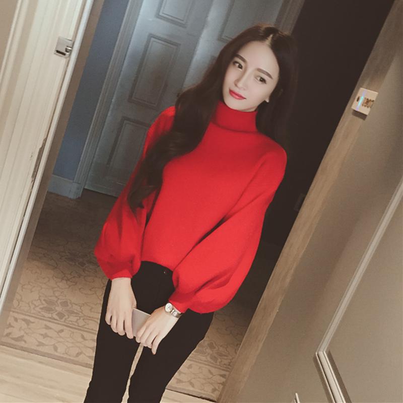Mùa thu và mùa đông phiên bản mới của Hàn Quốc của cổ áo nửa cao cổ là áo len mỏng, áo sơ mi dơi buông lơi áo khoác len