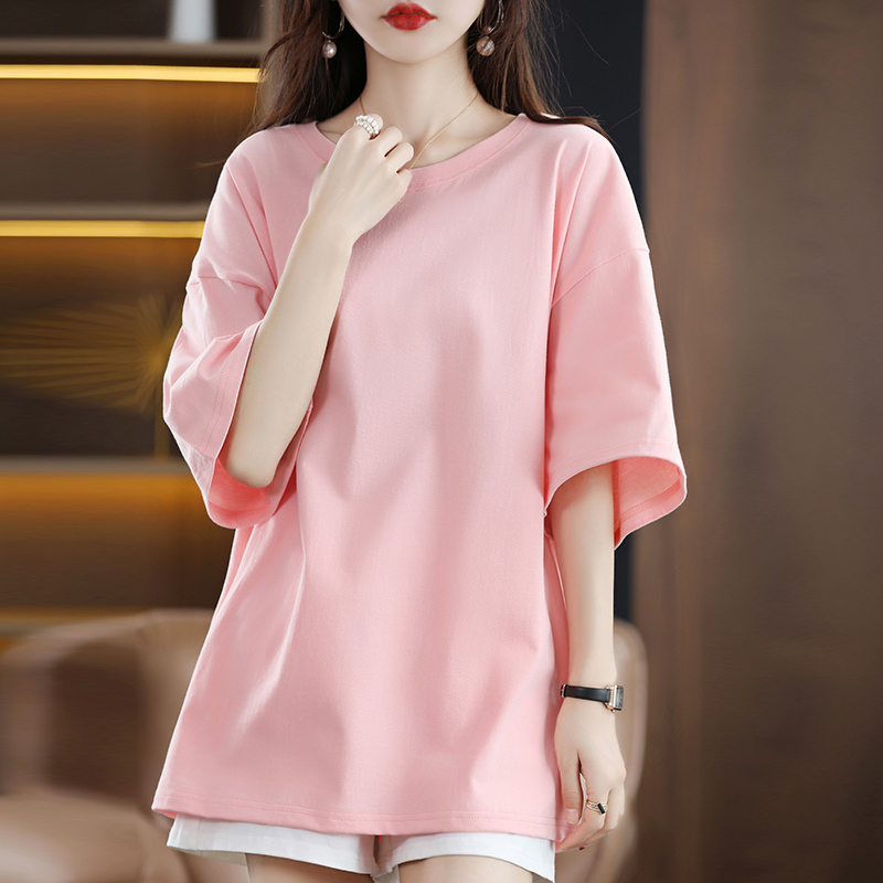 Short-Sleeved T-Shirt for Women, Pure Cotton, Summer, Loose, Slimming, Korean Style, Mid-Length, Versatile, Covers the Buttocks, Half-Sleeve T-Shirt Top Short-Sleeved T-Shirt for Women, Pure Cotton, Summer, Loose, Slimming, Korean Style, Mid-Length, Versatile, Covers the Buttocks, Half-Sleeve T-Shirt Top