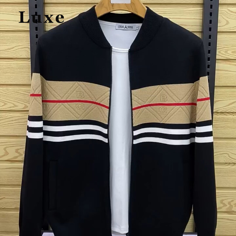 High-End Knitted Striped Jacket for Men, Spring and Autumn 2026 New Fashion Baseball Collar Casual Outerwear Sweater High-End Knitted Striped Jacket for Men, Spring and Autumn 2026 New Fashion Baseball Collar Casual Outerwear Sweater