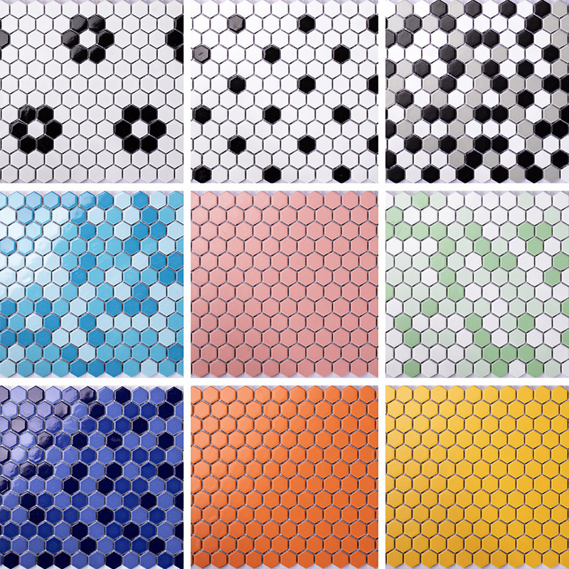 Customized small hexagonal mosaic tile puzzle parquet wall and floor tiles dining room hotel bar corridor high-end design