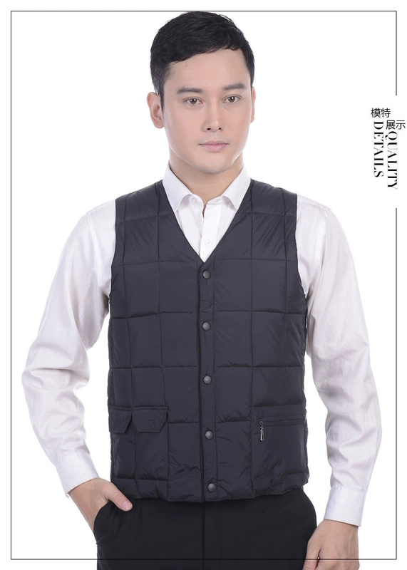 Áo vest cotton mùa thu và mùa đông nam trung niên cotton xuống vai áo vest cotton ấm áp mặc bố dày áo ghi lê