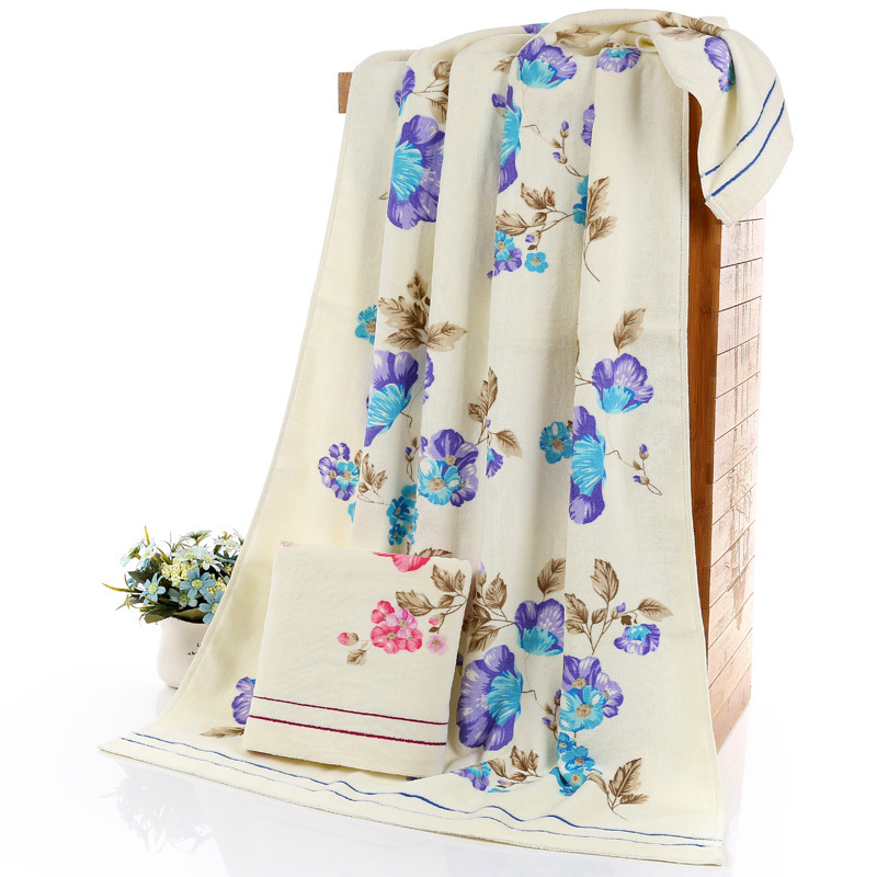 Cotton Face Towel with Cut Velvet, Vintage Floral Towel, Bath Towel, Absorbent and Lint-Free, Adult Household Headscarf for the Elderly