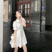 French retro dress female summer 2021 new temperament high waist bellflower skirt waist white shirt style skirt female