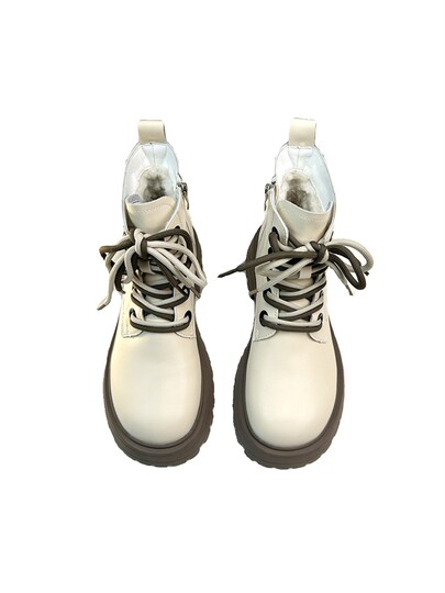 Trendy Light-Colored Women's Wool Snow Boots Winter 2025 Versatile Thick-Soled Casual Short Boots with Added Fleece and Thickened Cotton Boots