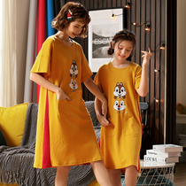 Childrens sleeping dress girl pure cotton summer thin thirteen year old girl adorable princess wind mother and child clothes