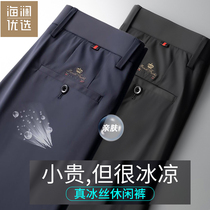 Sea Lanlan Preferred Casual Pants Men Ice Silk Pants Thin straight drum Long pants Mens boomers Business loose Mens pants mens pants