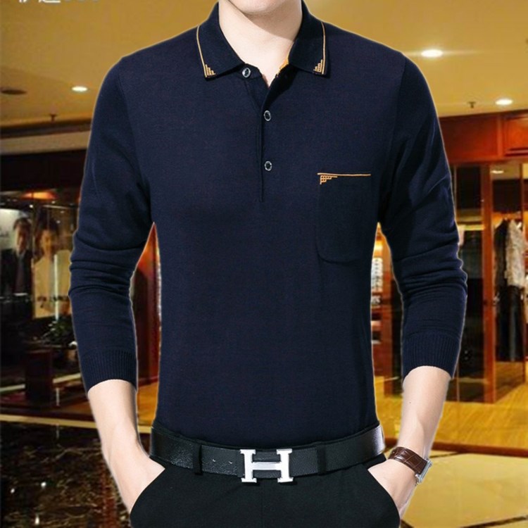 Tằm tằm băng lụa t dài tay áo thun nam mùa thu béo cha cha cotton trung tuổi áo bông áo thun thể thao