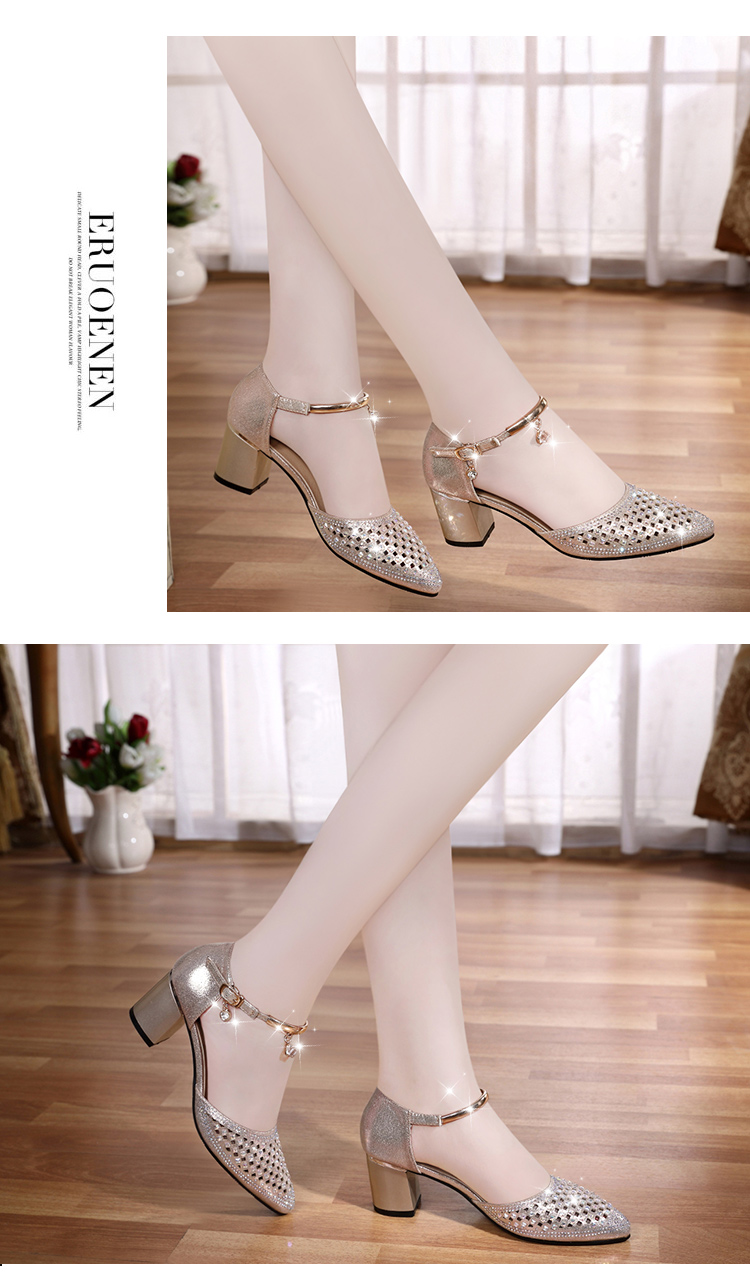 Mùa hè 2018 phong cách mới của khách hàng Crystal Crystal Baotou với sandal gót dày nữ từ khóa da cao gót nữ dép bitis nữ