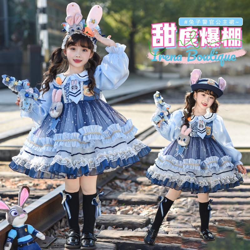 Judy Rabbit Police Officer Cosplay Costume Children's Zootopia Outfit Girls' Spring and Autumn Disney Princess Dress