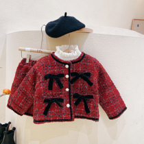 Girl little balsamic breeze 2022 new red suit skirt ocean jacket spring trendy two sets in the middle of a child foreign air