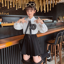 Girls dress 2022 new stylish little fragrant wind jacket dresses big boy college wind spring and autumn ocean clothing trendy suit