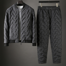 (Spike)Winter high quality recommended down cotton padded mens casual baseball collar cotton suit two-piece set