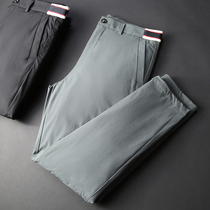 JSBD winter high-end white goose down warm pants mens slim elastic waist casual pants straight down pants men wear outside