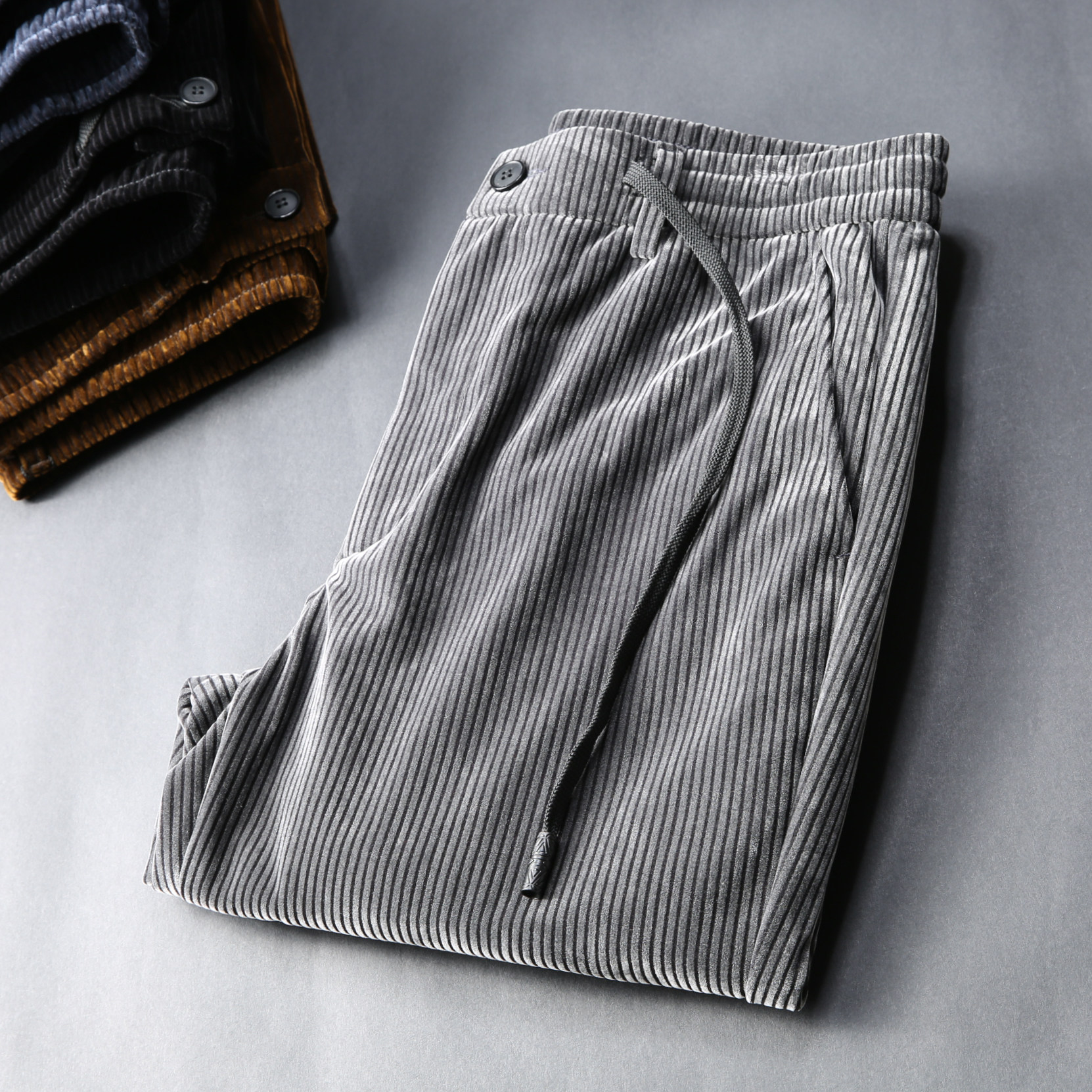 (Spike)town shop good goods high-grade ice velvet fabric men's slim elastic waist casual pants corduroy pants