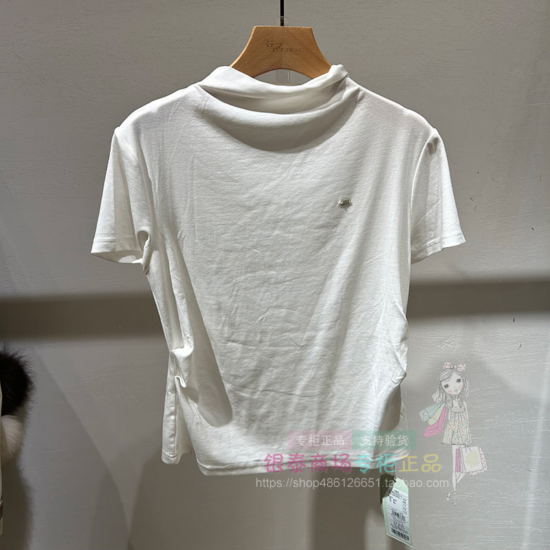 Shixi Shiqian Women's Clothing 2026 Spring Authentic Store Product X1Jag102C401 Commuter Solid Color Short Sleeve Top t