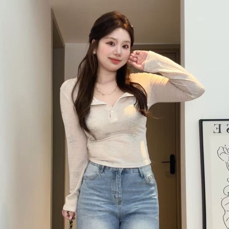 Weiyuanjicute Nile~Korean-Style Retro Elegant Versatile Slim-Fit Long-Sleeve T-Shirt