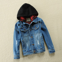 South Korean boy pure cotton denim jacket Spring and autumn children Lianhood Korean version casual blouses CUHK Jacket Tide
