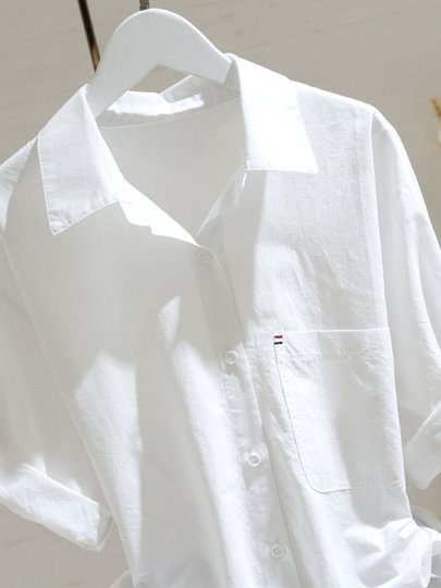 Plus Size White Shirt for Women, Short-Sleeved, New Summer Style, Loose Fit, Slimming Top, Unique Design, Casual Shirt