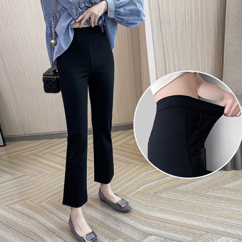 【3 Lengths】High-Waisted Flared Pants for Women, Black, Elastic Waist, Slimming, Drapey, Fitted, Cropped, Slightly Flared Suit Pants