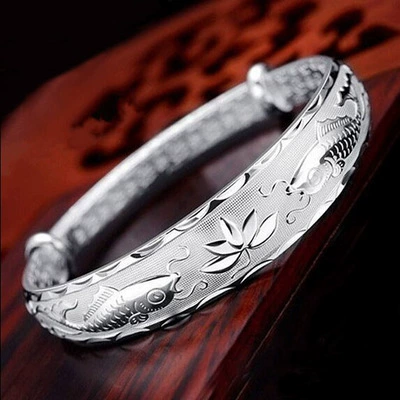 Vòng tay bạc 999 Sterling Bạc Nữ Thời trang Ngôi sao Vòng tay Mở Cặp đôi Vòng tay bóng loáng Trang sức sinh viên Gửi bạn gái