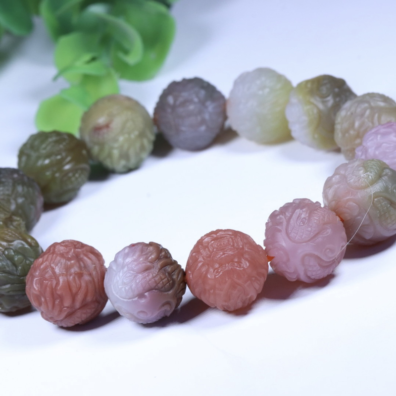 Natural Salt Source Agate Bracelet, Exquisite Hand-Held Bracelet, Fashionable Gift for Men and Women, Peony Flower Egg-Shaped Bracelet