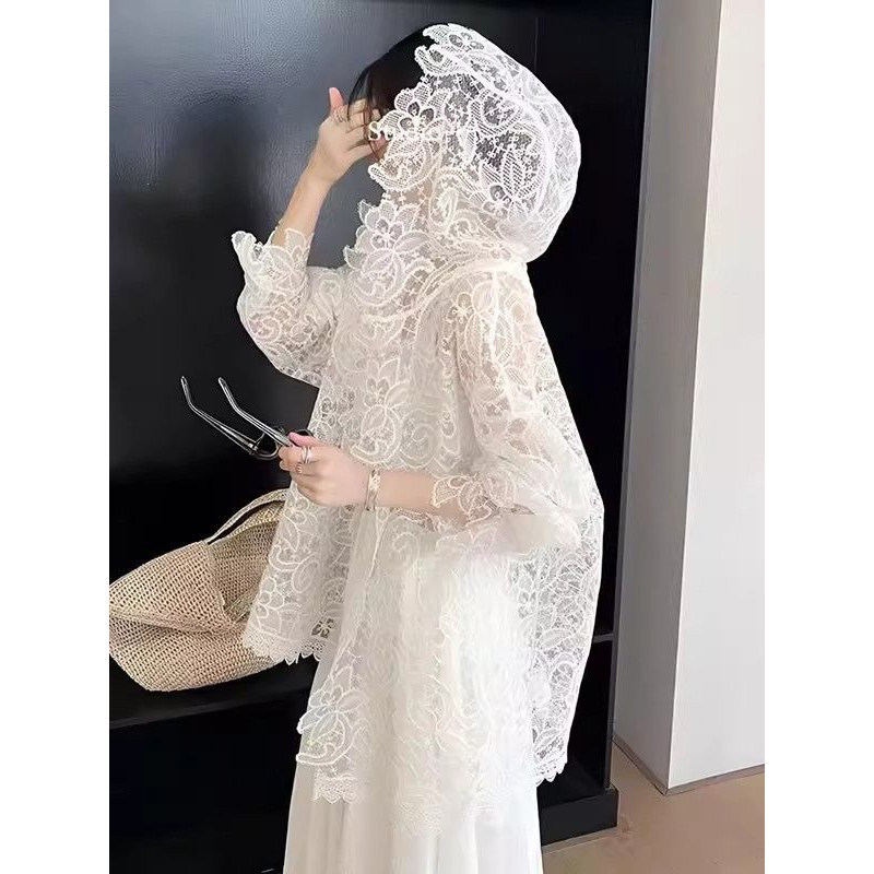 Extra Large Size 150kg Plus-Size White Lace Crochet Sun Protection Shirt for Women, Thin Summer Hooded Air-Conditioning Cardigan 2