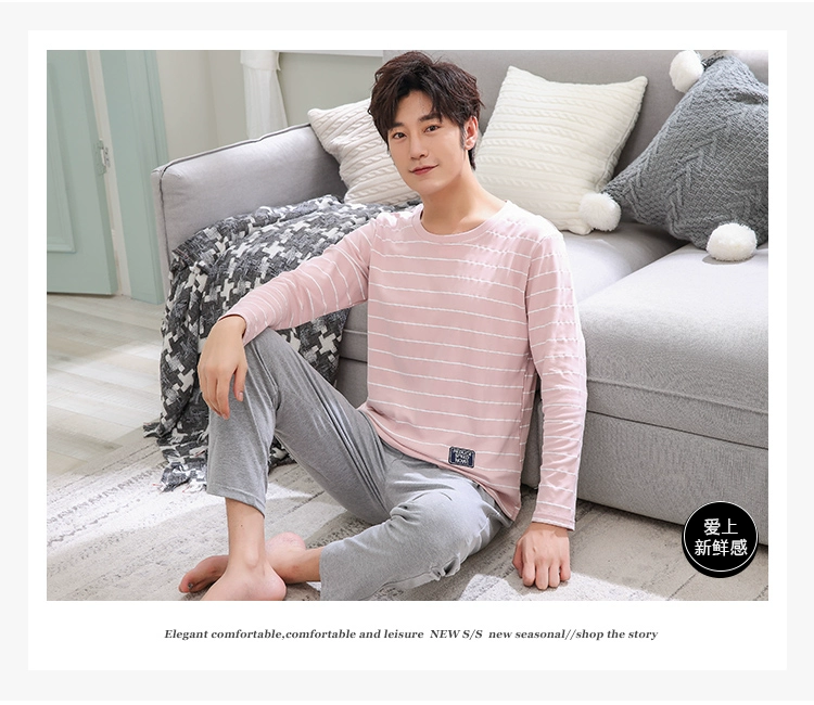 Bộ đồ ngủ nam mùa thu đồ ngủ dài tay cotton cotton cỡ lớn mùa xuân mùa đông mẫu thanh niên phục vụ nhà thanh niên có thể mặc