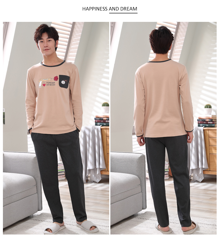 Bộ đồ ngủ nam mùa thu đồ ngủ dài tay cotton cotton kích thước lớn mùa xuân nam thanh niên cotton phục vụ nhà mùa đông đồ ngủ tuổi teen nam